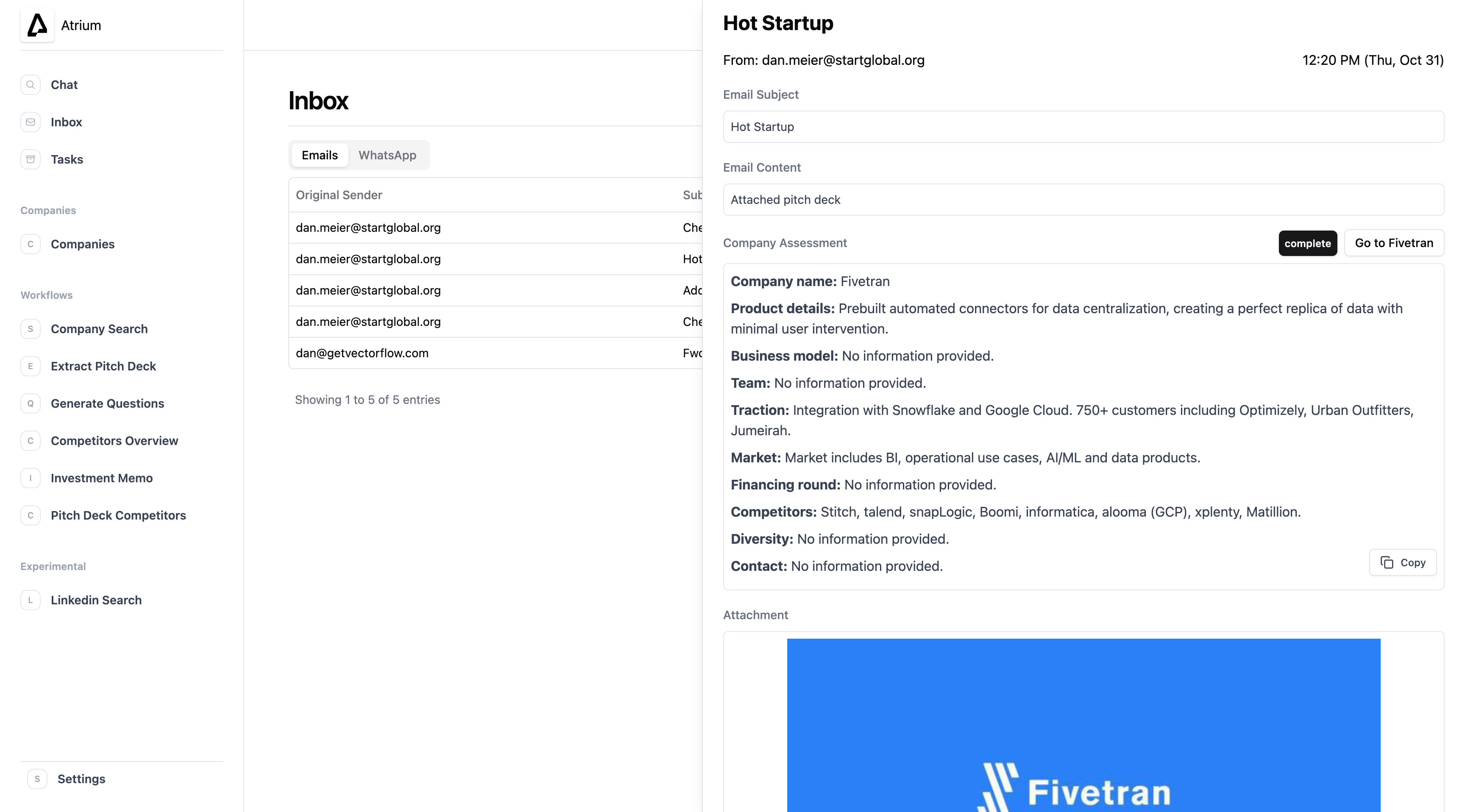 Deal flow management interface